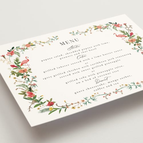 This is a papaya menu cards with foil pressed by Susan Moyal called tropica printing on signature in 5x7