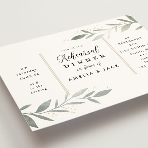 This is a lime rehearsal dinner invitations with standard by Alethea and Ruth called olive branch framed printing on signature in standard