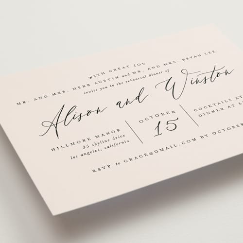 This is a taupe rehearsal dinner invitations with standard by Leah Bisch called timeless printing on signature in standard