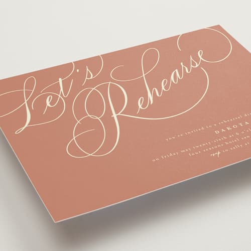 This is a brick rehearsal dinner invitations with standard by Shannon Chen of Four Wet Feet Studio called let's rehearse printing on signature in standard