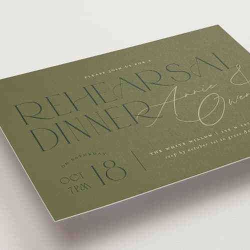 This is a sage rehearsal dinner invitations with standard by Stephanie Hawkes called annie printing on signature in standard