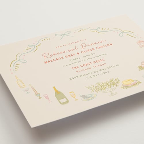 This is a olive rehearsal dinner invitations with standard by Elly called dining printing on signature in standard