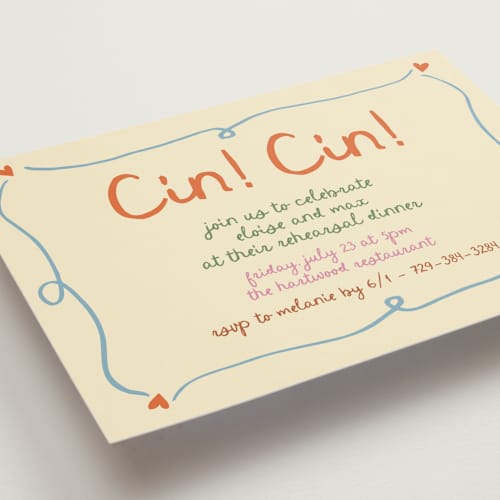 This is a verona rehearsal dinner invitations with standard by Stephanie Heinrich Godbout called cin cin printing on signature in standard