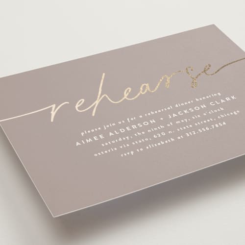 This is a stone rehearsal dinner invitations with foil pressed by Susan Asbill called at last printing on signature in standard