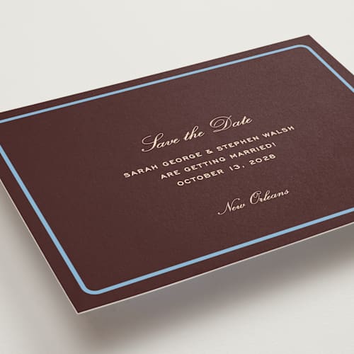This is a fig save the date with standard by Megan Davis called aperitif printing on signature in standard