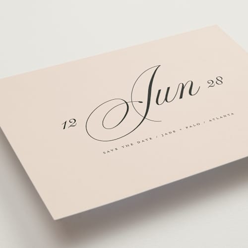This is a champagne save the date with standard by Lori Wemple called simple date printing on signature in standard