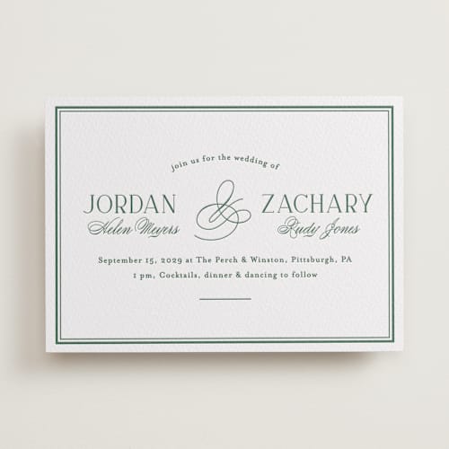 This is a evergreen letterpress wedding invitations with letterpress by letterfix called fresh classic printing on white cotton in standard