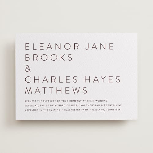 This is a clove letterpress wedding invitations with letterpress by Alston Foster called kismet printing on white cotton in standard