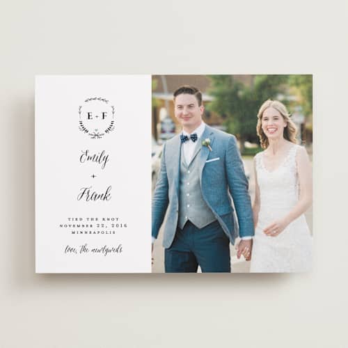 This is a mint wedding announcements with standard by Susan Brown called always printing on recycled smooth signature in standard