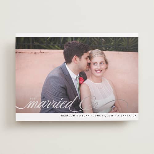 This is a silver wedding announcements with foil pressed by A.C.R. called married + bright printing on recycled smooth signature in standard