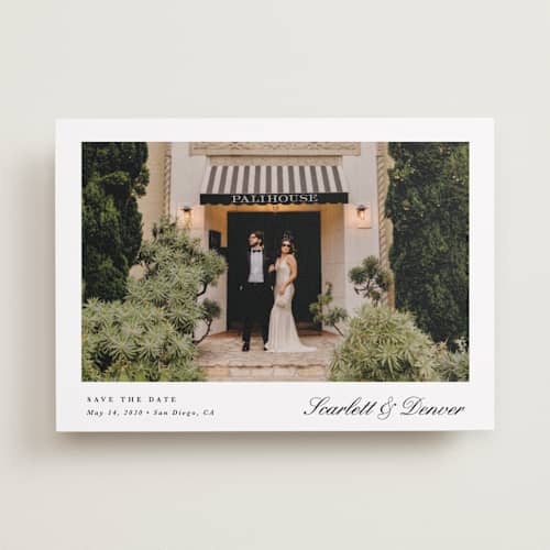 This is a lily save the date with standard by Christy Hy Lee called simple space printing on recycled smooth signature in standard