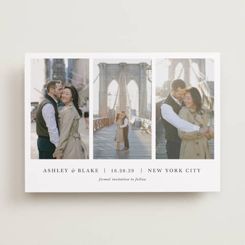 This is a slate save the date with standard by Jula Paper Co. called maybe im amazed printing on recycled smooth signature in standard