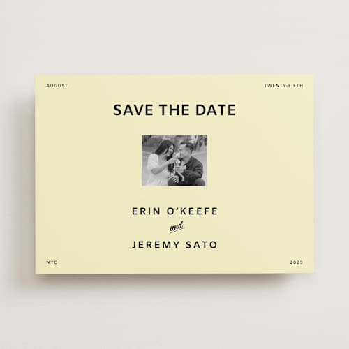 This is a butter save the date with standard by Studio Suku called courthouse printing on recycled smooth signature in standard