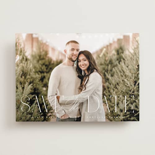 This is a quartz save the date with standard by Kristie Kern called aside printing on recycled smooth signature in standard