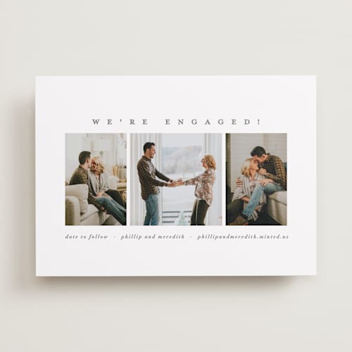 This is a charcoal save the date with standard by jomolo called simply stated printing on recycled smooth signature in standard