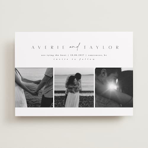 This is a tuxedo save the date with standard by Kate Ahn called from us printing on recycled smooth signature in standard
