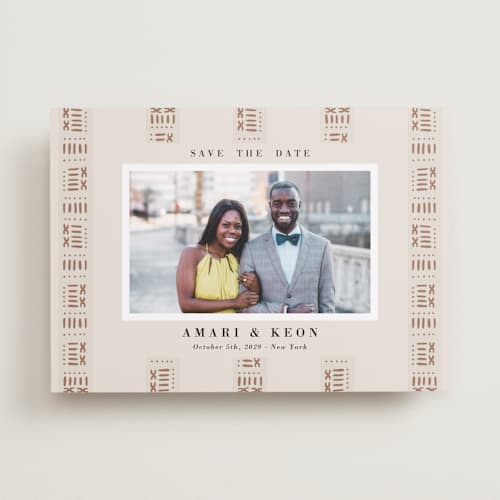 This is a ivory save the date with standard by Oma N. Ramkhelawan called amari printing on recycled smooth signature in standard