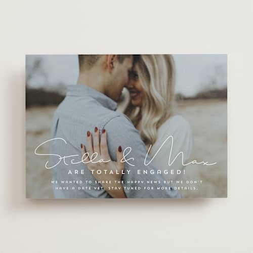 This is a cotton save the date with standard by Lori James called totally in love printing on recycled smooth signature in standard