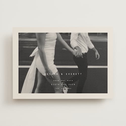 This is a vanilla save the date with standard by Blustery August called nonnette printing on recycled smooth signature in standard