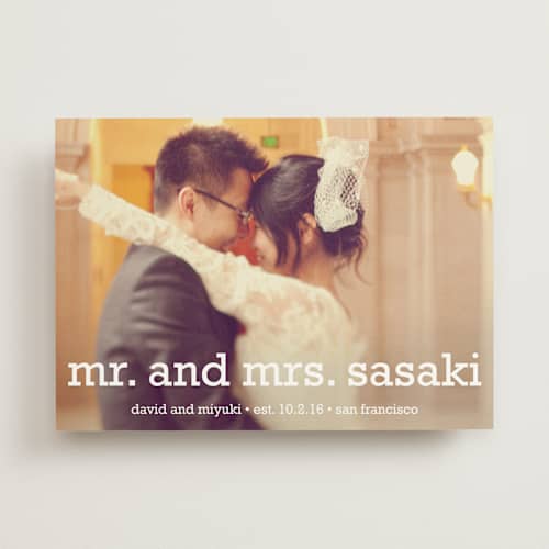 This is a snow wedding announcements with standard by Annie Clark called happy everything printing on signature in standard