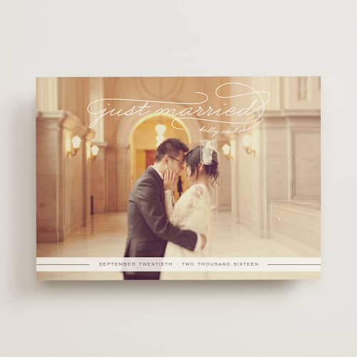 This is a ice wedding announcements with standard by Sydney Newsom called gallery classic printing on signature in standard