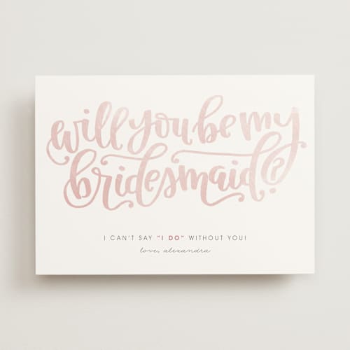 This is a blush will you be my bridesmaid cards with standard by Olivia Goree called will you...? printing on signature in standard