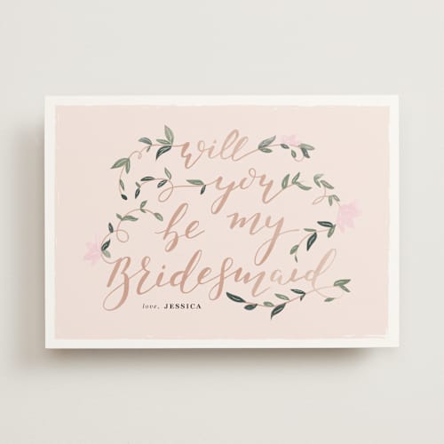 This is a peonies will you be my bridesmaid cards with standard by Creo Study called vintage romance printing on signature in standard