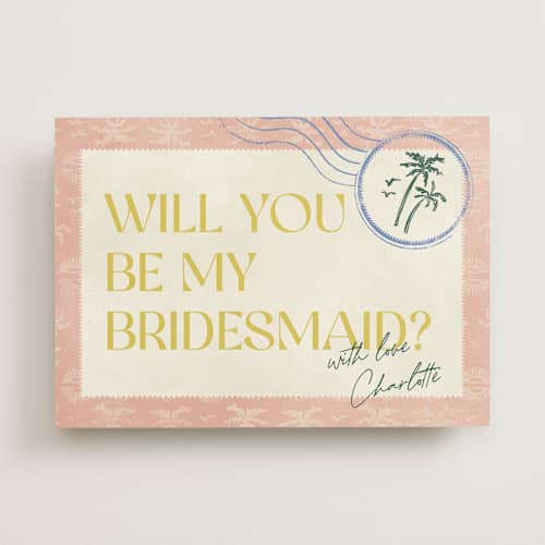 This is a island citrus will you be my bridesmaid cards with standard by Pixel and Hank called coastal drift printing on signature in standard