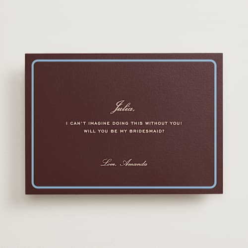 This is a fig will you be my bridesmaid cards with standard by Megan Davis called aperitif printing on signature in standard