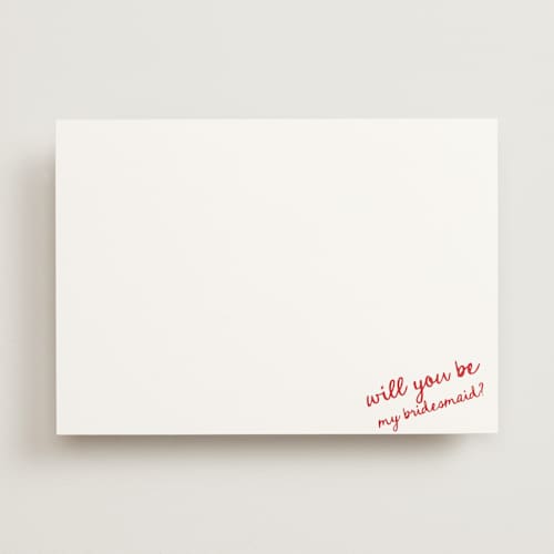 This is a carmine will you be my bridesmaid cards with standard by Jelena Vuletic called imprint printing on signature in standard