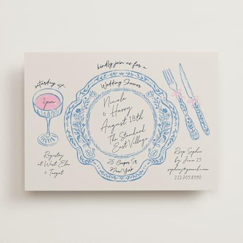 This is a porcelain bridal shower invitations with standard by Elly called wine & dine printing on signature in standard