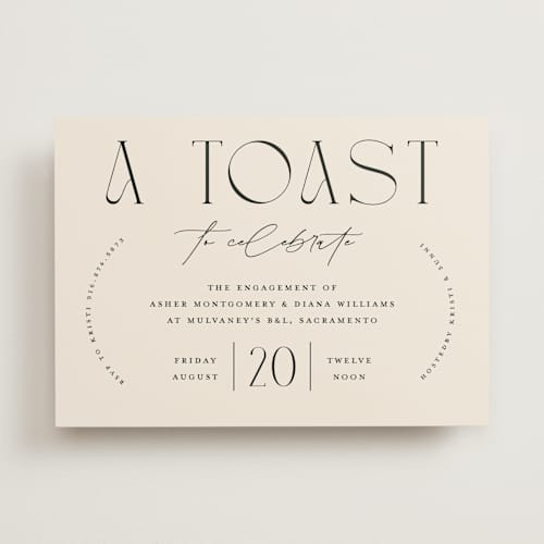 This is a dune engagement party invitations with standard by Christie Garcia called a toast printing on signature in standard