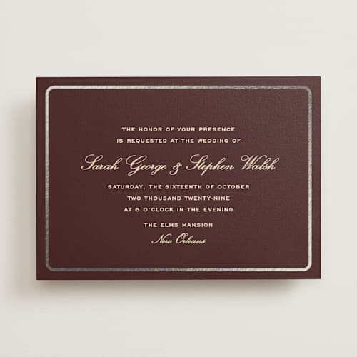 This is a fig foil stamped wedding invitations with foil pressed by Megan Davis called aperitif printing on signature in standard