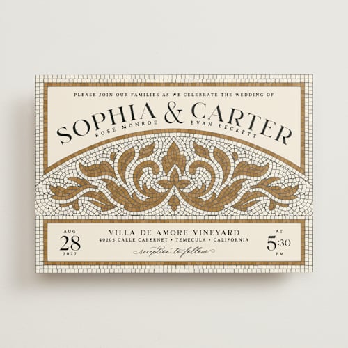 This is a sand wedding invitations with standard by GeekInk Design called floral mosaic printing on signature in standard