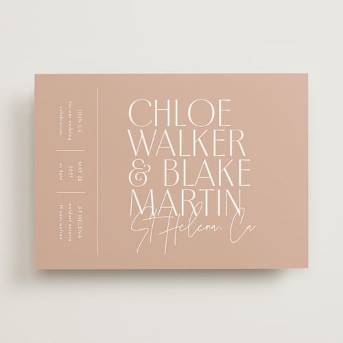 This is a terracotta wedding invitations with standard by Kelly Schmidt called overlap printing on signature in standard