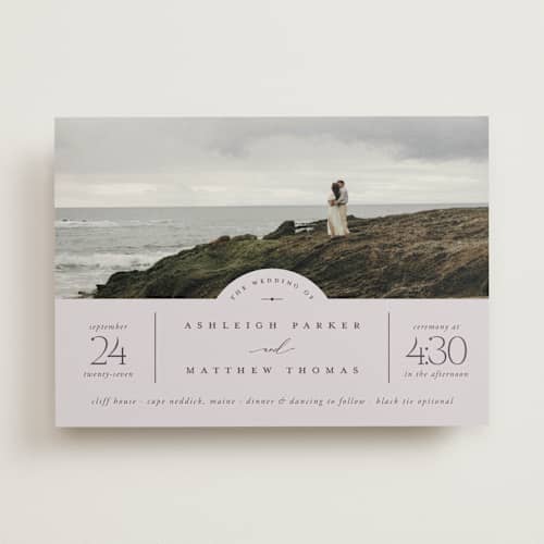 This is a lavender wedding invitations with standard by Heather Schertzer called panoramic printing on signature in standard