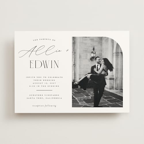 This is a pearl wedding invitations with standard by Christie Garcia called everly printing on signature in standard