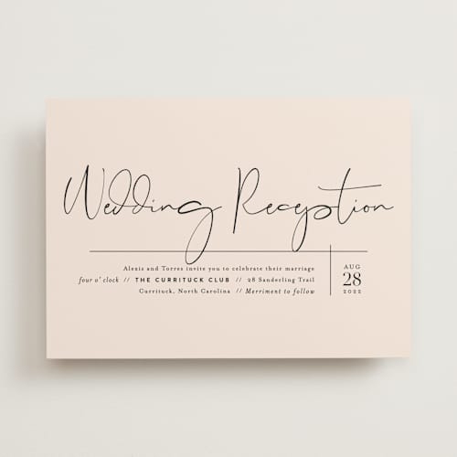 This is a blush wedding invitations with standard by Jennifer Wick called just the two of us printing on signature in standard