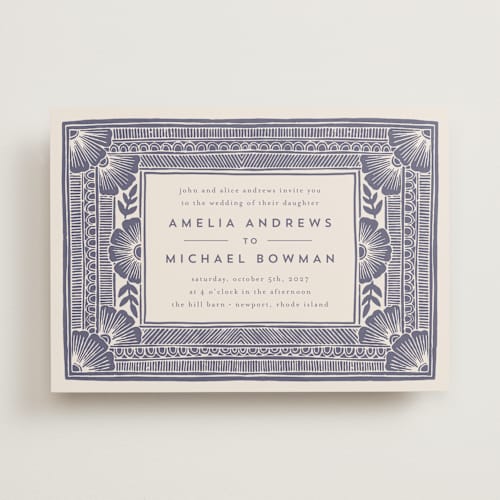 This is a twilight wedding invitations with standard by Katharine Watson called block print frame printing on signature in standard