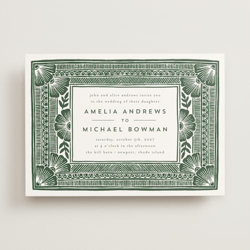 This is a fern wedding invitations with standard by Katharine Watson called block print frame printing on signature in standard