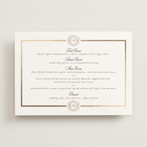 This is a peony menu cards with foil pressed by Susan Moyal called embrace printing on signature in 5x7