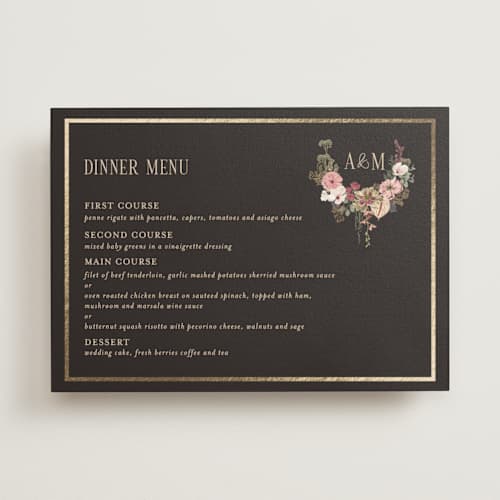 This is a blush menu cards with foil pressed by Susan Moyal called flouriishing printing on signature in 5x7