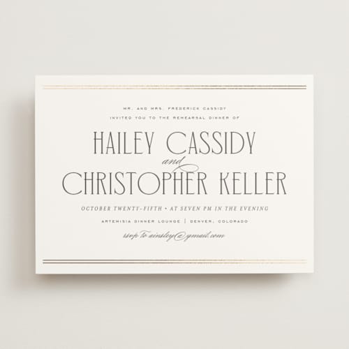 This is a diamond rehearsal dinner invitations with foil pressed by chocomocacino called merveilleux printing on signature in standard