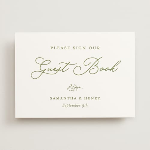 This is a pistachio wedding signs with standard by Katherine Moynagh called garden script printing on doublethick in 5x7