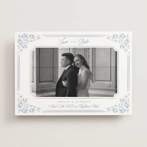 This is a sky save the date with standard by Robert and Stella called constance printing on signature in standard