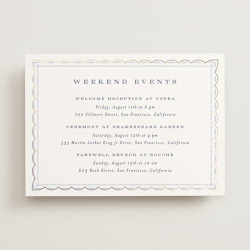 This is a dusty blue ceremony reception essentials with foil pressed by Janean Hinger called aurelia printing on signature in standard
