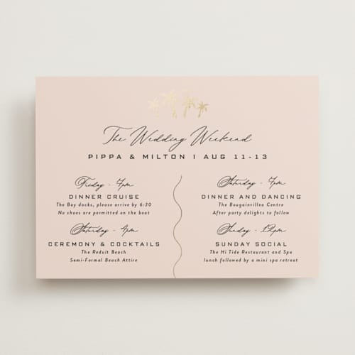 This is a blush ceremony reception essentials with foil pressed by Laura Hamm called tropical getaway printing on signature in standard