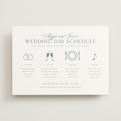 This is a dusty blue ceremony reception essentials with standard by Jennifer Postorino called coastal charm printing on signature in standard