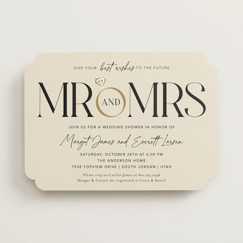 This is a buttercream bridal shower invitations with standard by Robert and Stella called mr. & mrs. printing on signature in standard