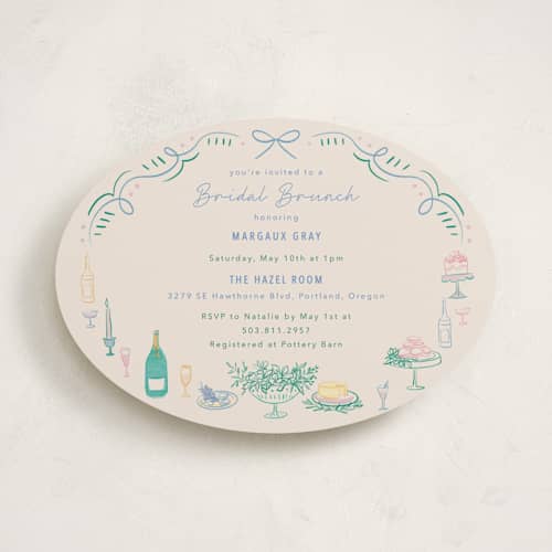 This is a pastel bridal shower invitations with standard by Elly called dining printing on signature in standard